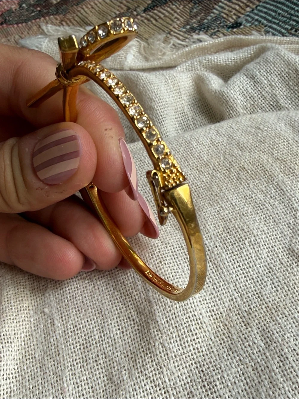 Kate Spade Gold Bow Crystal Hinged Bangle Bracelet